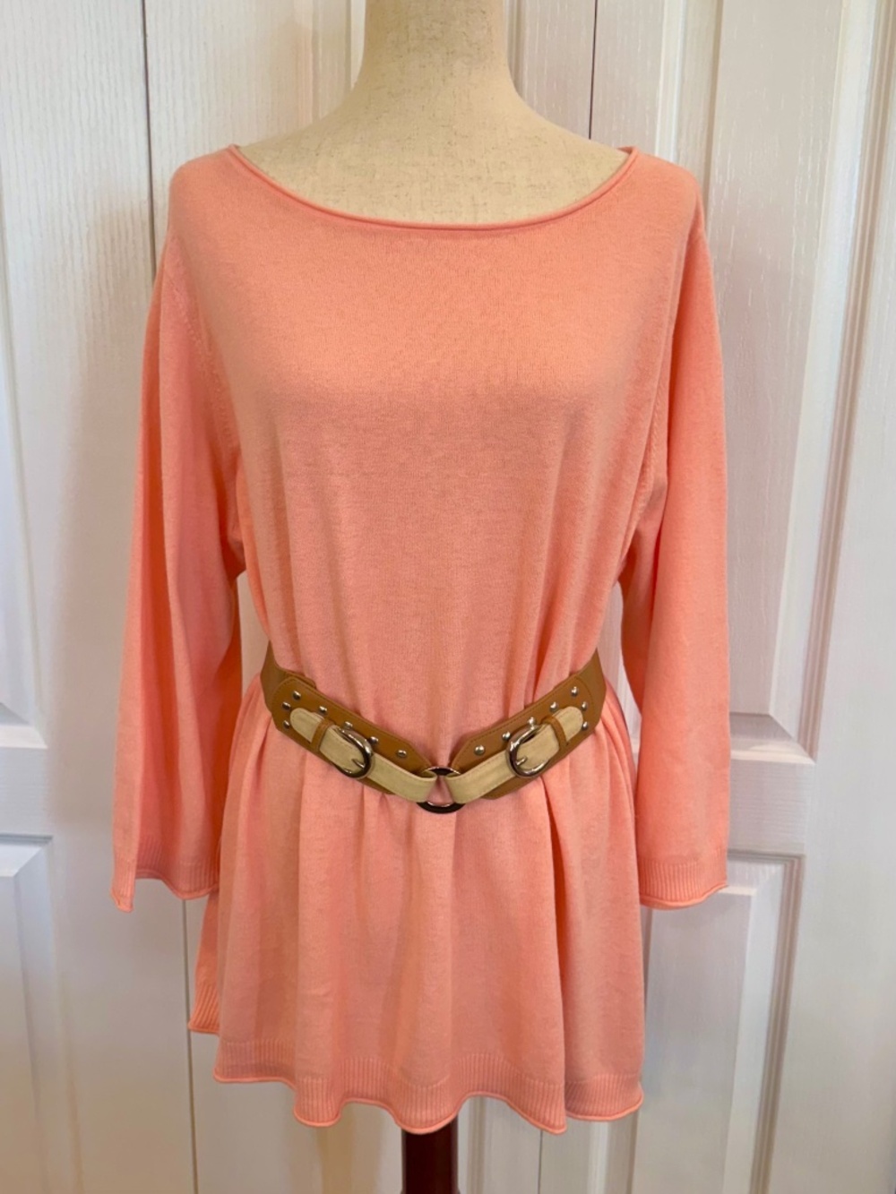 Women's, Size 2 X, Sweater, Linen & Cotton, Coral, Scoop Neck by Natural D&Co